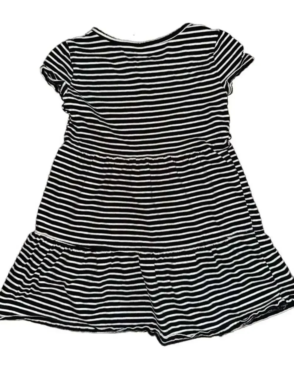 Old Navy Girls Black and White Striped Tiered Short Sleeve Dress
